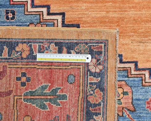 9x12 Orange Blue Aryana Afghan Hand Knotted Veg Dye Wool Area Rug